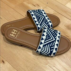 Haute Hippie Slide Sandals Aztec Embroidered Flats NEW Size 6.5 Navy Blue